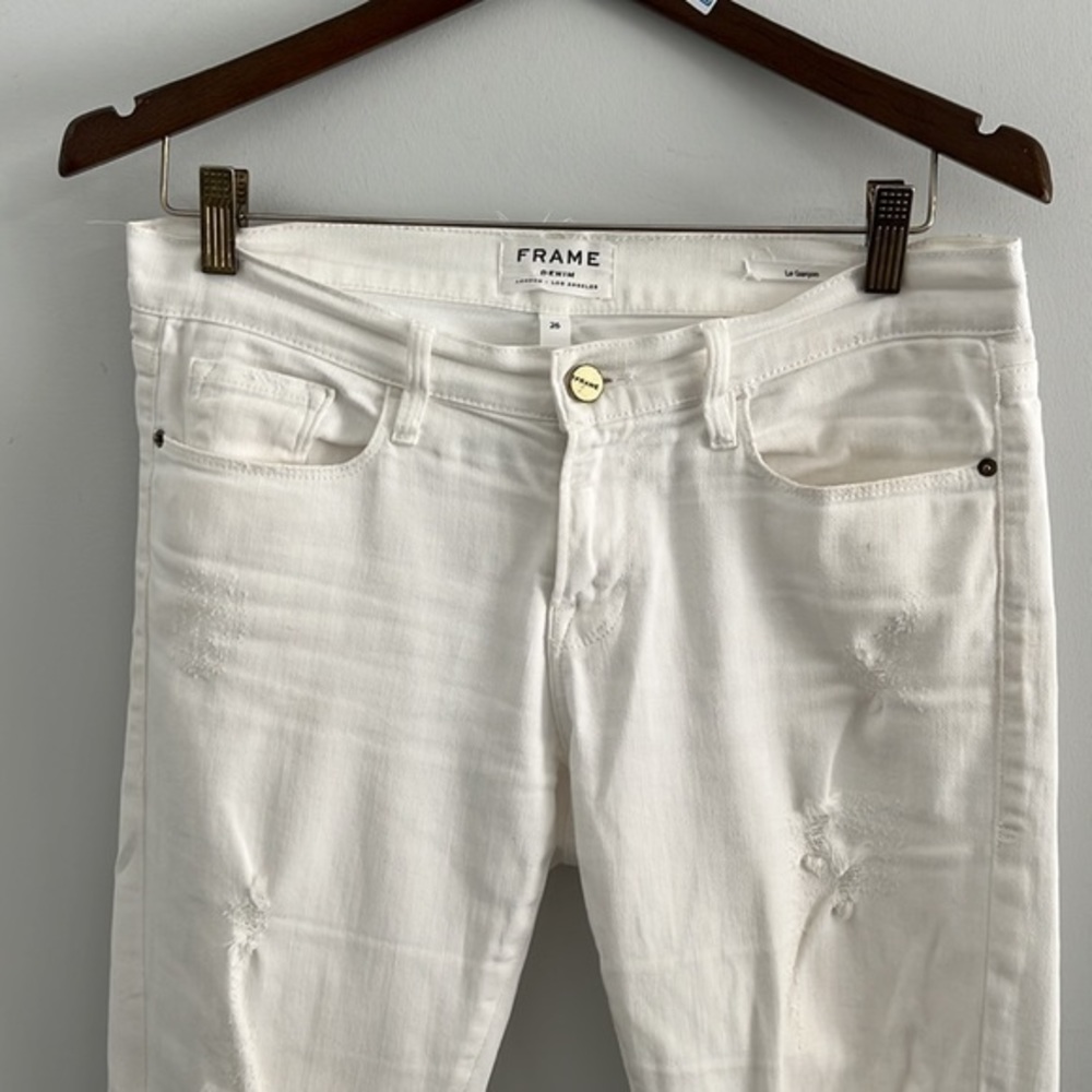 FRAME DENIM Le Garcon rip blanc Mid-Rise Distressed White Boyfriend Jeans - Picture 5 of 12